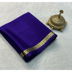 Women's Crepe Chit Pallu Solid Saree With Unstitched Blouse 5.5Mtr (Dark Purple)