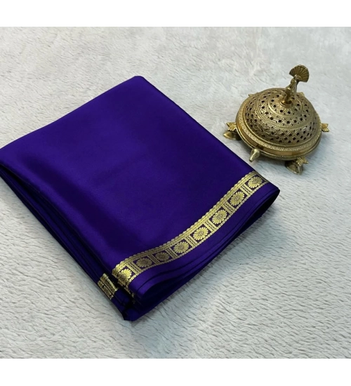 Women's Crepe Chit Pallu Solid Saree With Unstitched Blouse 5.5Mtr (Dark Purple)