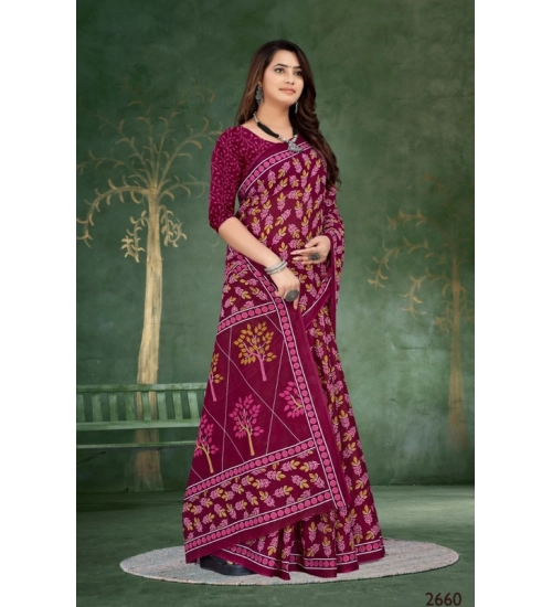 Women's Soft Pure Cotton Printed Saree With Unstitched Blouse 5.5Mtr (Wine) Women's Soft Pure Cotton Printed Saree With Unstitched Blouse 5.5Mtr (Wine)