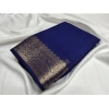 Women's Crepe Chit Pallu Solid Saree With Unstitched Blouse 5.5Mtr (Blue)