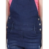 Girl's Denim Distressed Buttoned Dungaree (Blue)