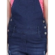 Girl's Denim Distressed Buttoned Dungaree (Blue)
