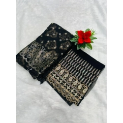 Women's Embroidered Georgette Saree With Unstitched Blouse (Black, 5-6 Mtrs)