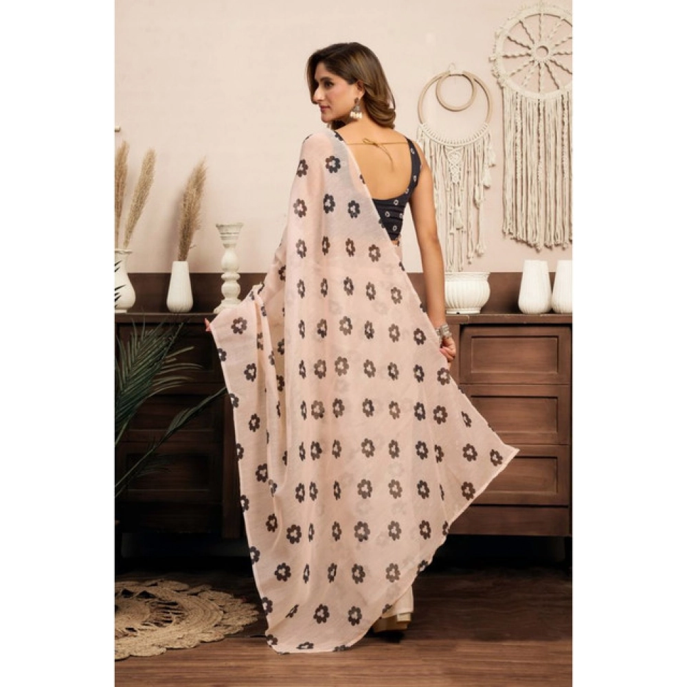 Women's Linen Cotton Printed Ready To Wear Saree With Unstitched Blouse 5.5 Mtr (Light_Peach)