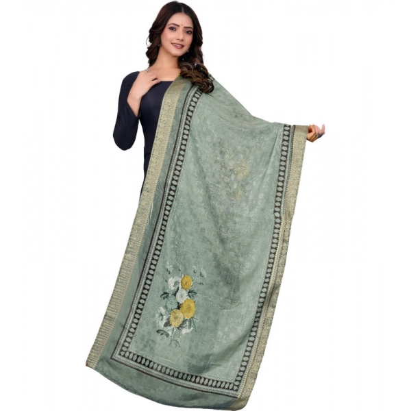 Dropship Women's chanderi silk  Printed Dupatta (Green, Length: 2 Mtr)
