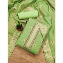 Women's Banarasi Silk Printed Unstitched Salwar Suit Material With Dupatta (Pista, 3Mtrs)