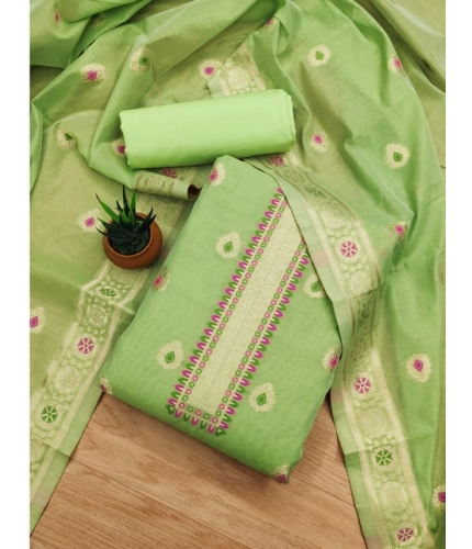 Women's Banarasi Silk Printed Unstitched Salwar Suit Material With Dupatta (Pista, 3Mtrs)