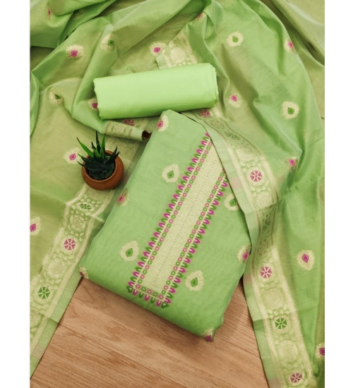 Women's Banarasi Silk Printed Unstitched Salwar Suit Material With Dupatta (Pista, 3Mtrs)