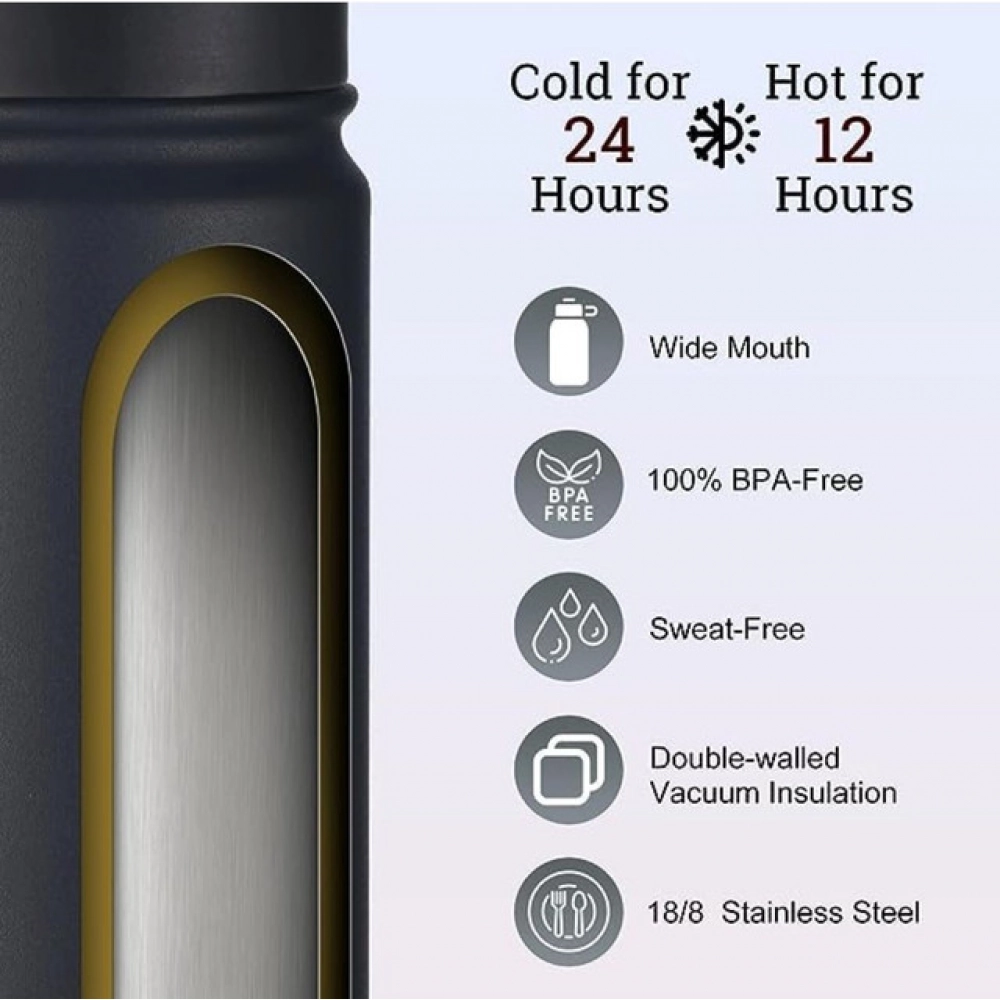 1000 Ml Double Wall Insulated Stainless Steel Water Bottle With Screw Lid (Black)