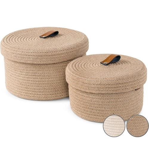 Cotton 2 Pcs Set Roti Box Storage Basket With Lid (Beige)