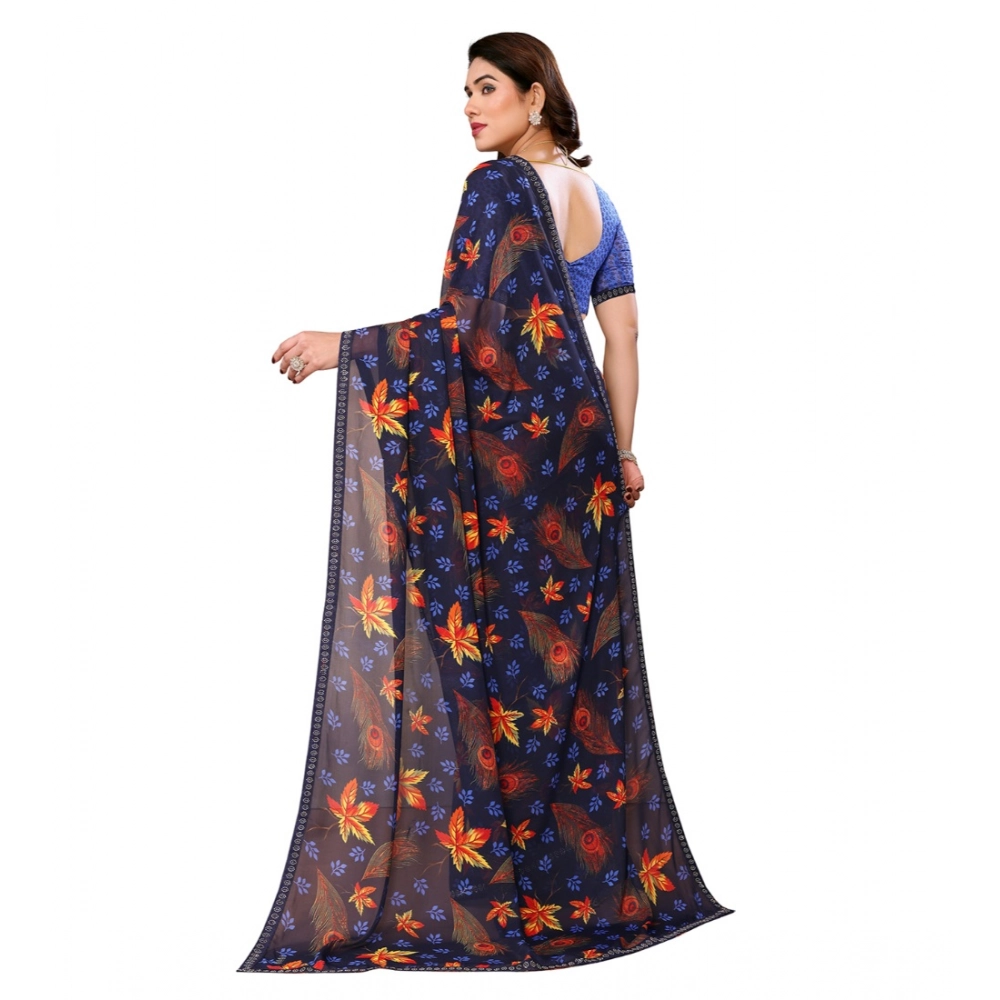 Women's Georgette Printed Saree With Unstitched Blouse 5.5Mtr (Blue) Women's Georgette Printed Saree With Unstitched Blouse 5.5Mtr (Blue)