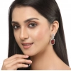 Women's Brass Silver Plated Drop Earrings (Red)