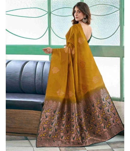 Women's Soft Lichi Silk Printed Saree With Unstitched Blouse 5.5Mtr (Mustard ) Women's Soft Lichi Silk Printed Saree With Unstitched Blouse 5.5Mtr (Mustard )
