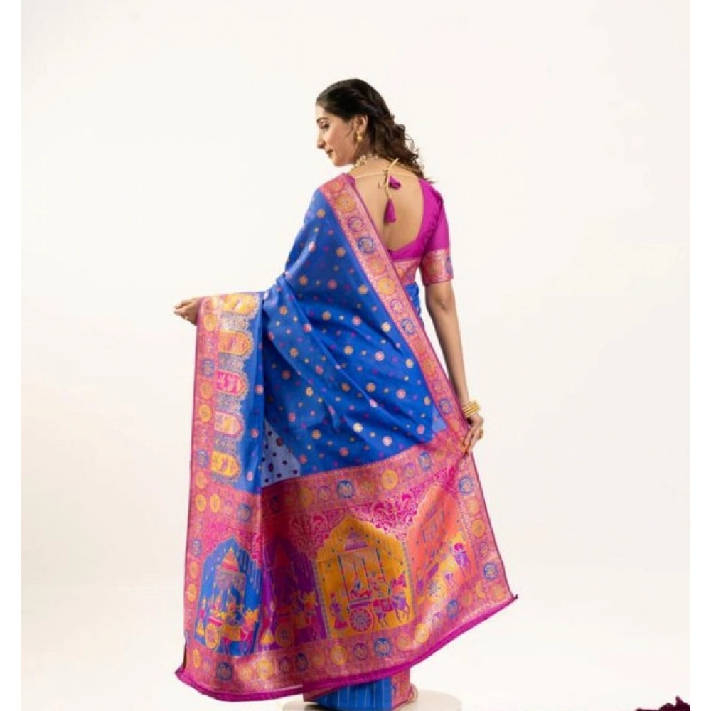 Women's Faux_Banarasi Woven Motifs Saree With Unstitched Blouse 5.5Mtr (Royal_Blue)