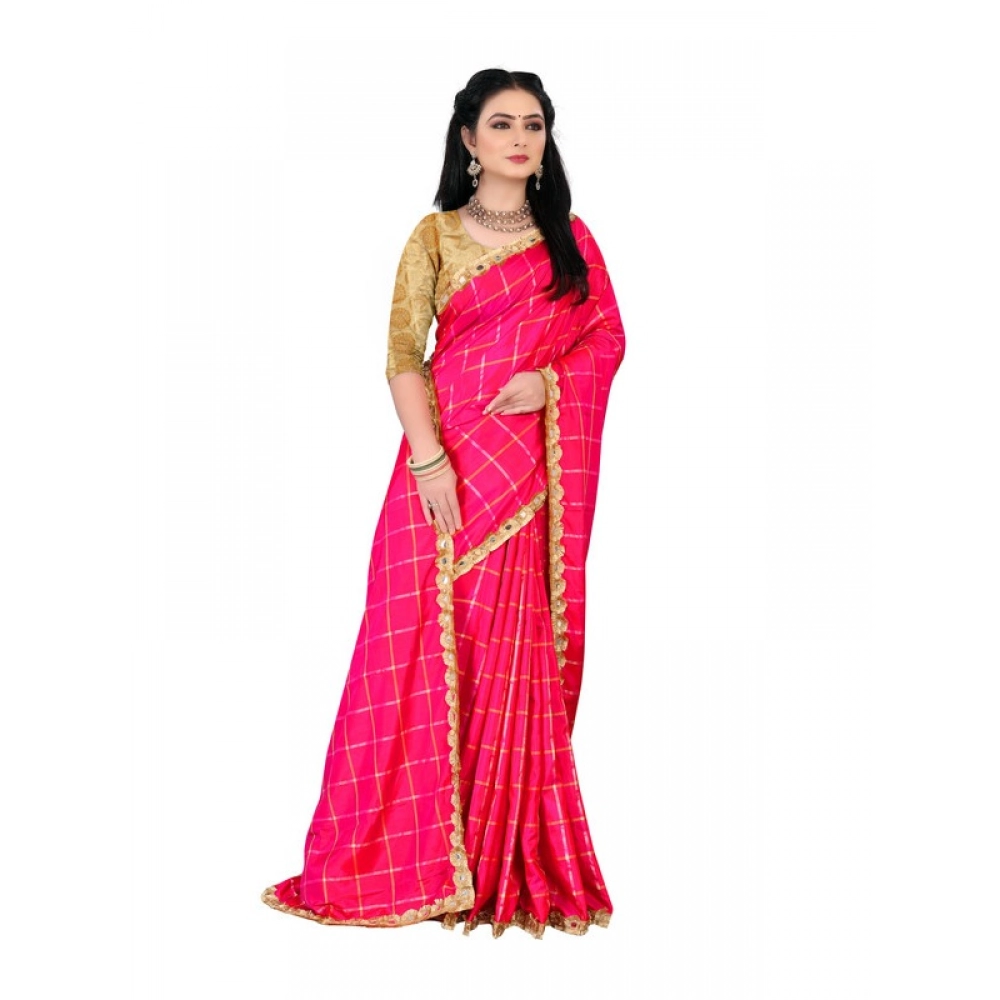 Women's Sana Silk Bandhni Saree With Unstitched Blouse 5.5Mtr (Pink)