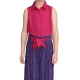 Girl's Rayon Colour Block Sleeveless Jumpsuit (Pink-Blue)