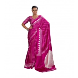 Women's Satin Crepe Printed Saree With Unstitched Blouse 5.5Mtr (Pink)