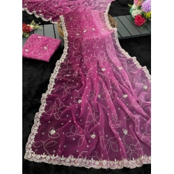 Women's Digital Printed  Georgette Saree With Unstitched Blouse (Purple, 5-6 Mtrs)