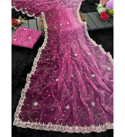 Women's Digital Printed  Georgette Saree With Unstitched Blouse (Purple, 5-6 Mtrs)