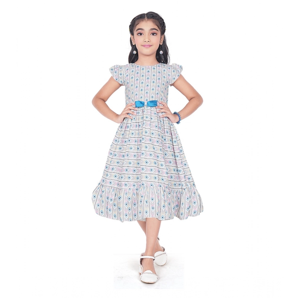 Girl's Twill Printed Short Sleeve Round Neck Dress (Grey) Girl's Twill Printed Short Sleeve Round Neck Dress (Grey)