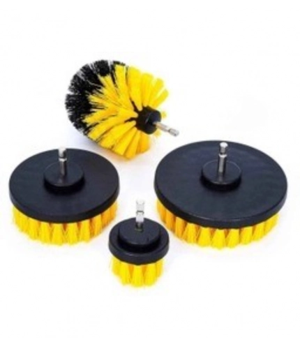 Pack Of 4 Plastic Solid Power Drill Scrub Brush Cleaning Set (Yellow-Black)