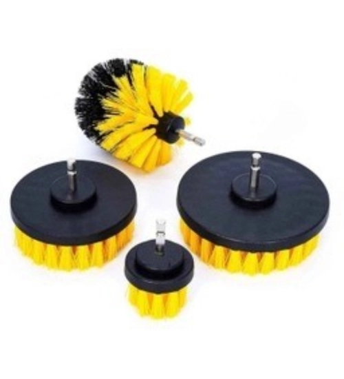 Pack Of 4 Plastic Solid Power Drill Scrub Brush Cleaning Set (Yellow-Black)
