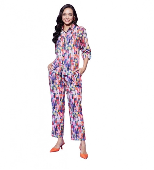 Women's Polyester Floral 3-4th Sleeve Co-Ord Set (Multicolor)