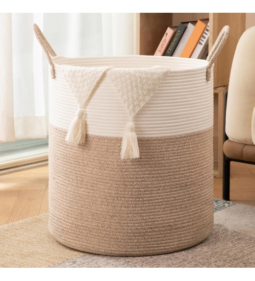 Cotton 12x14 Inch-Kidi-Handle Storage Basket For Clothes (Kidi-White)