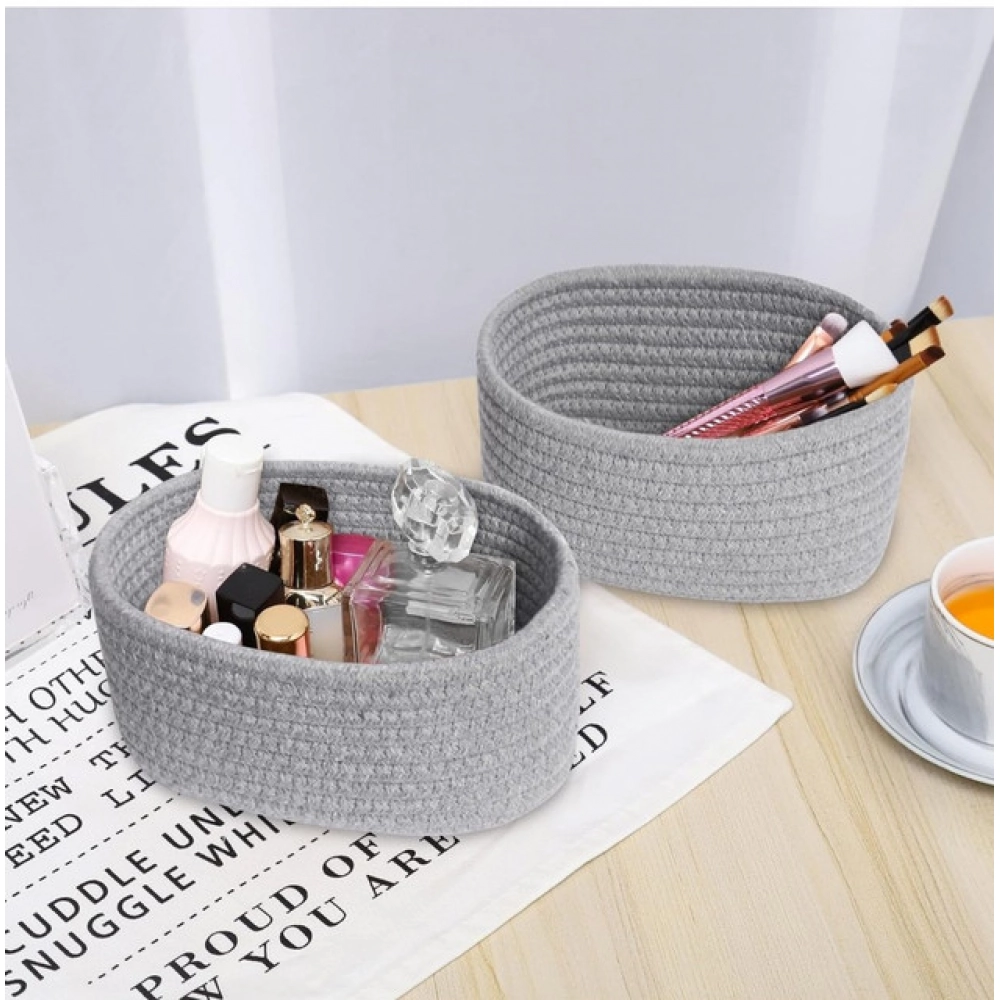 Cotton 8x3 Inch Round 2 Set Bedside Organizer (Gray)