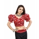Women's Organza Printed V Neck Puff Sleeve Readymade Blouse (Red 38 , Alterable up to 42)-PID65871 Women's Organza Printed V Neck Puff Sleeve Readymade Blouse (Red 38 , Alterable up to 42)-PID65871