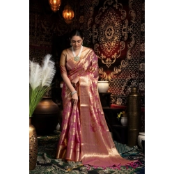 Women's Organza Woven Saree With Unstitched Blouse 5.5Mtr (Purple)