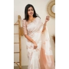 Women's Litchi silk Printed Saree With Unstitched Blouse (White) Women's Litchi silk Printed Saree With Unstitched Blouse (White)