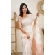 Women's Litchi silk Printed Saree With Unstitched Blouse (White) Women's Litchi silk Printed Saree With Unstitched Blouse (White)