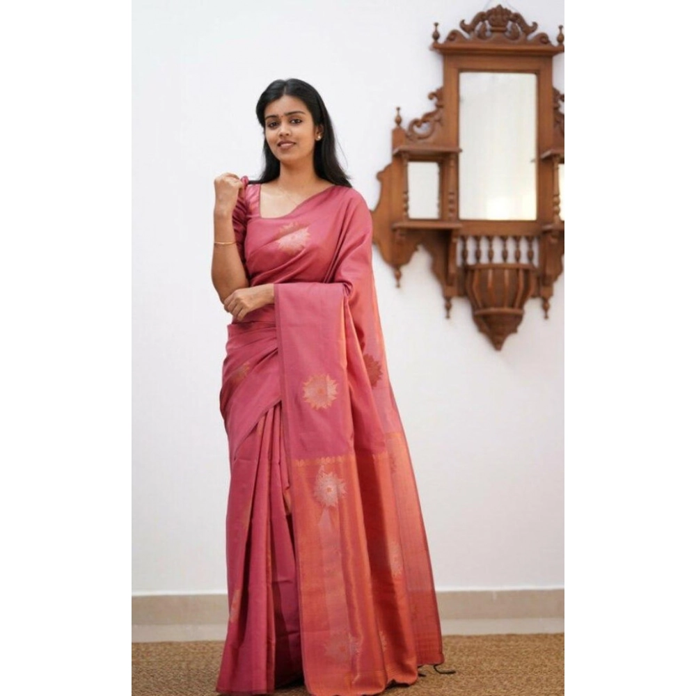 Women's Litchi silk Printed Saree With Unstitched Blouse (Peach) Women's Litchi silk Printed Saree With Unstitched Blouse (Peach)