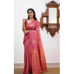 Women's Litchi silk Printed Saree With Unstitched Blouse (Peach)