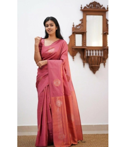 Women's Litchi silk Printed Saree With Unstitched Blouse (Peach)