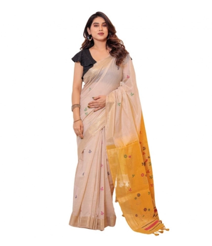 Women's Blended_Cotton Woven_Motifs Saree With Unstitched Blouse 5.5Mtr (Yellow)