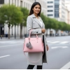 Women's PU Leather Solid Shoulder Zipper Handbag (Pink)