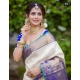Women's Litchi silk Printed Saree With Unstitched Blouse (Off White) Women's Litchi silk Printed Saree With Unstitched Blouse (Off White)