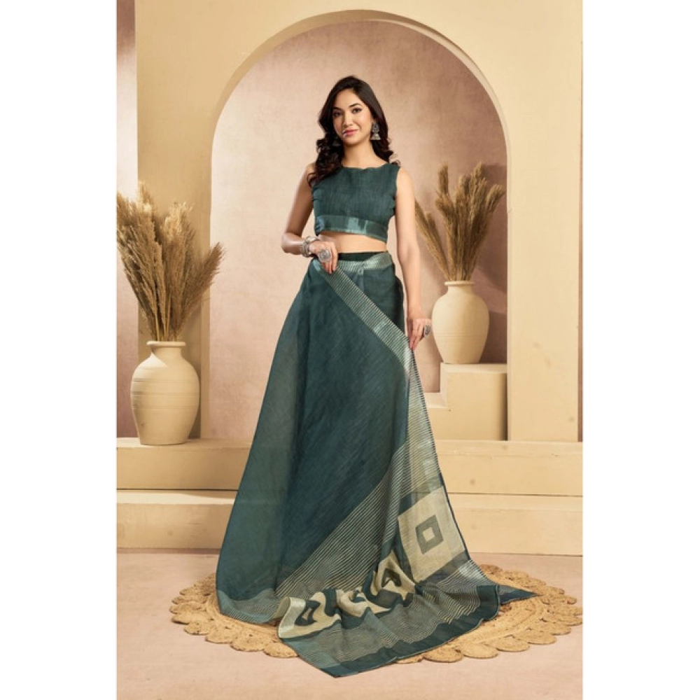Women's Linen Cotton Printed Ready To Wear Saree With Unstitched Blouse 5.5 Mtr (Light_Teal) Women's Linen Cotton Printed Ready To Wear Saree With Unstitched Blouse 5.5 Mtr (Light_Teal)