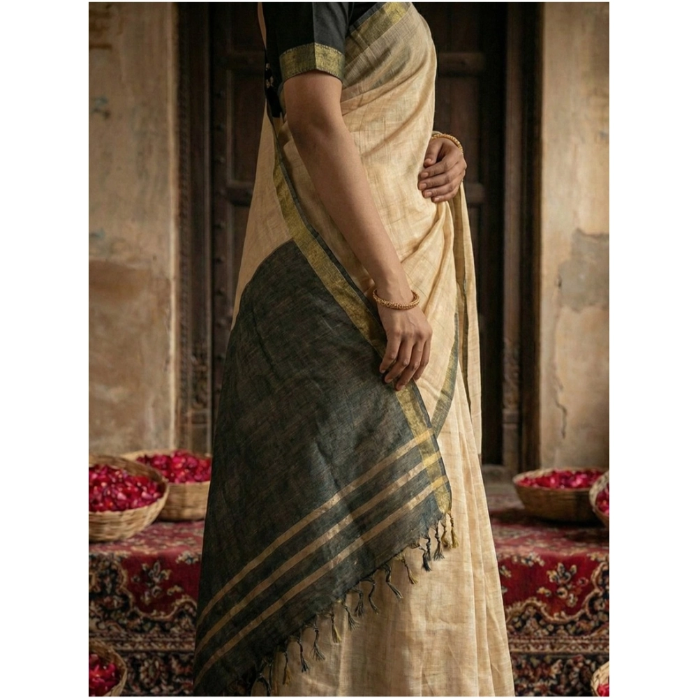 Women's Cotton Printed Saree With Unstitched Blouse 5.5Mtr (Beige) Women's Cotton Printed Saree With Unstitched Blouse 5.5Mtr (Beige)