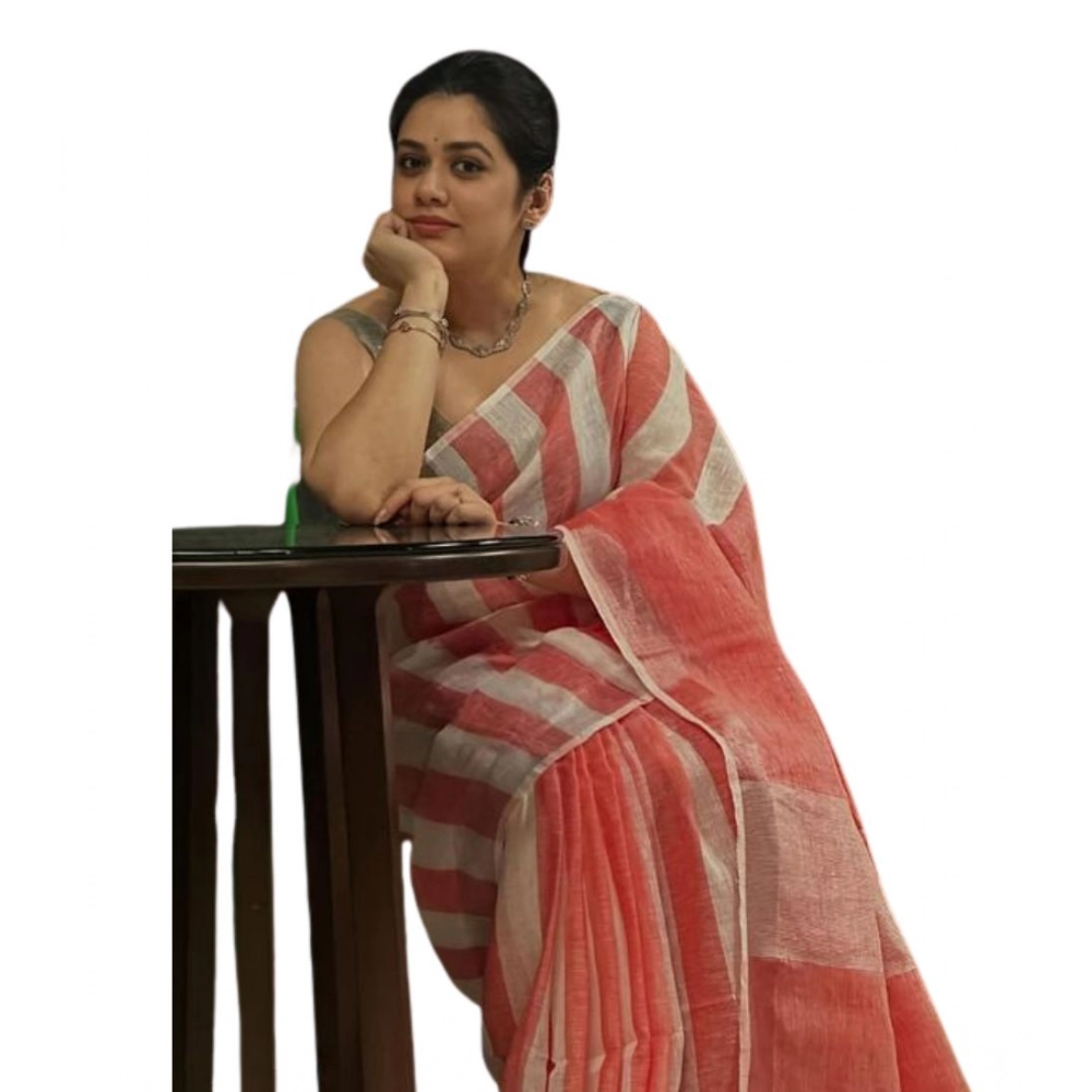 Women's Linen Printed Saree With Unstitched Blouse 5.5Mtr (Multicolor) Women's Linen Printed Saree With Unstitched Blouse 5.5Mtr (Multicolor)