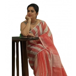 Women's Linen Printed Saree With Unstitched Blouse 5.5Mtr (Multicolor)