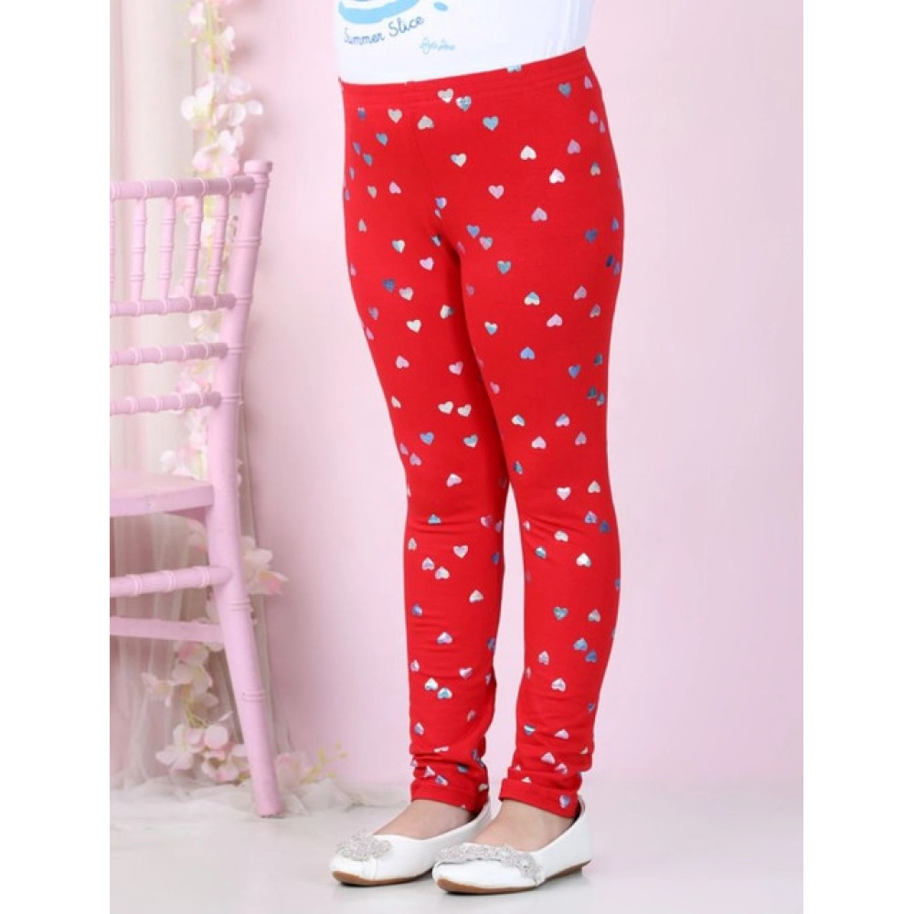 Girl's Cotton Lycra Embellished Elasticated Leggings (Red) Girl's Cotton Lycra Embellished Elasticated Leggings (Red)