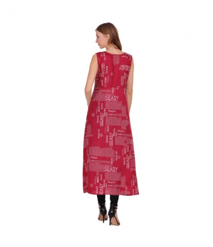 Women's Casual Crepe Sleeveless Slit Dress (Maroon)