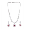 Women's Brass Silver Plated Necklace set (Red)