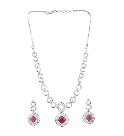 Women's Brass Silver Plated Necklace set (Red) Women's Brass Silver Plated Necklace set (Red)