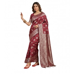 Women's Silk Blend Printed Saree With Unstitched Blouse 5.5Mtr (Maroon)