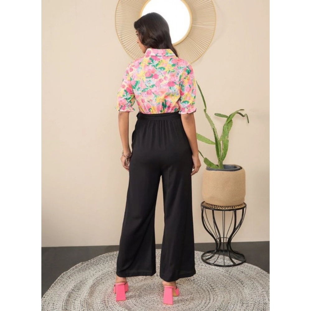 Women's Polyester Floral Half Sleeves Jumpsuit (Multicolor) Women's Polyester Floral Half Sleeves Jumpsuit (Multicolor)