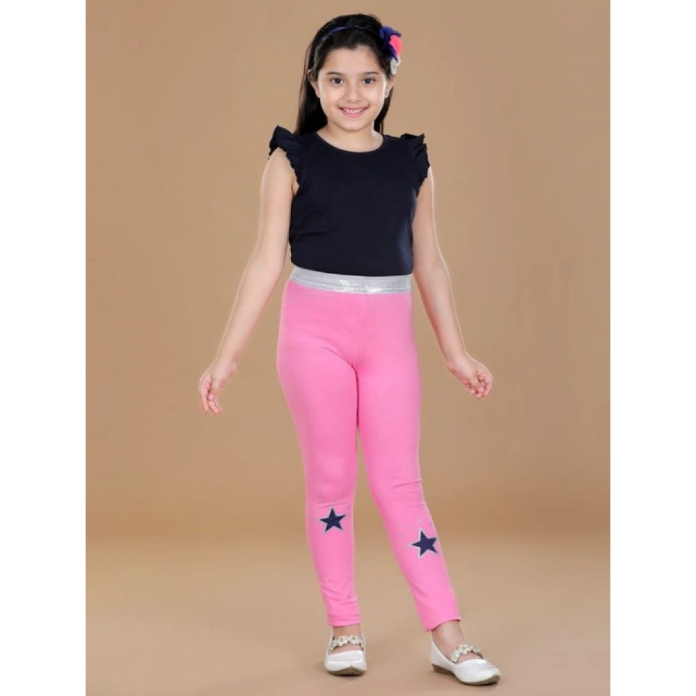 Girl's Cotton Lycra Star Print Elasticated Leggings (Pink) Girl's Cotton Lycra Star Print Elasticated Leggings (Pink)
